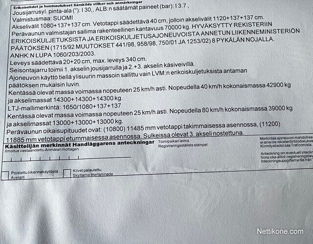 Koneen tyyppi ja kategoria